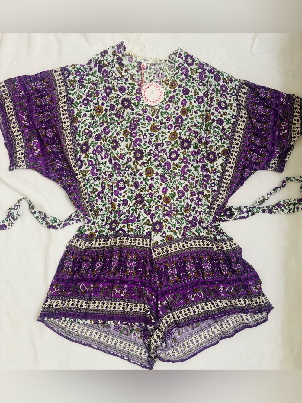 Umgee Purple Floral Boho Short Romper - Picture 4 of 5